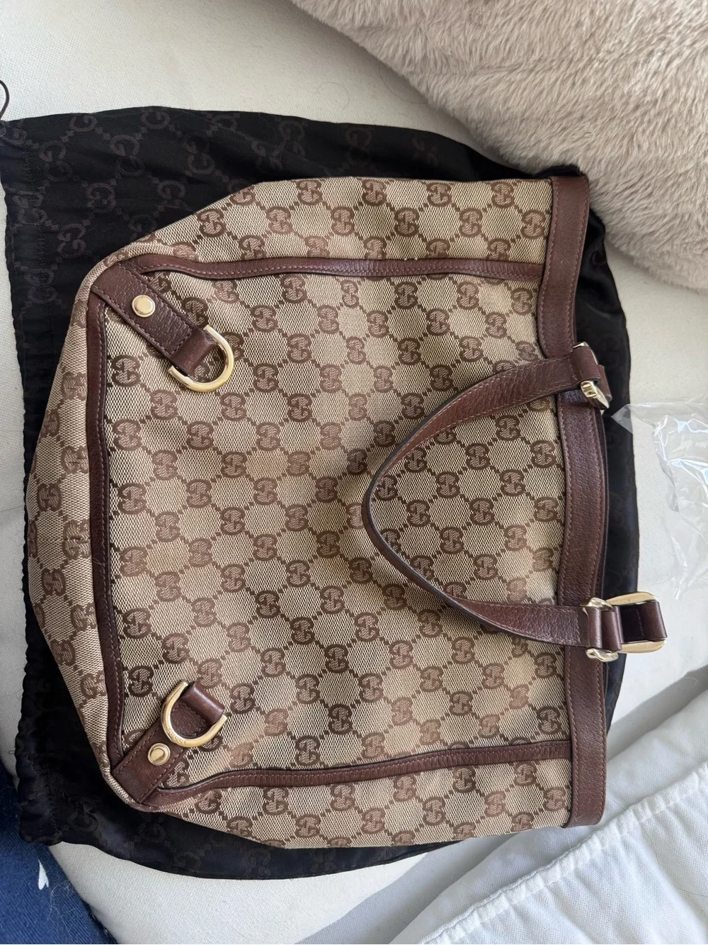 Authentic Gucci Beige and Brown GG Canvas Shoulder Bag
